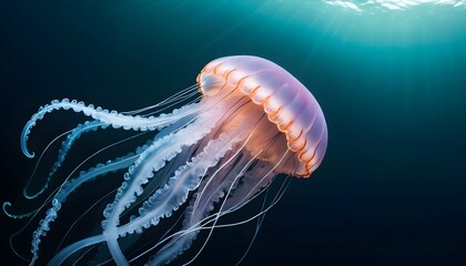 A Jellyfish With Tentacles That Dance With The Cur Upscaled 4 - obrazy, fototapety, plakaty