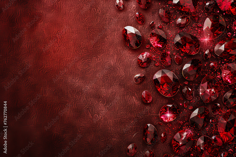 Poster an abstract business background showcasing a cascade of ruby gemstones against a velvet backdrop
