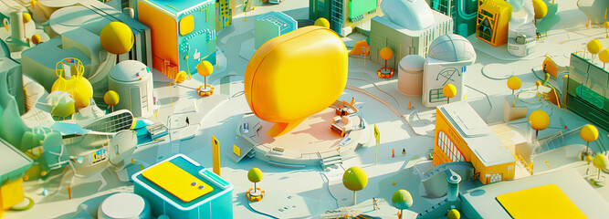 AI speech bubble in a urban hub 3D colourful banner ChatGPT from OpenAI generative content concept.