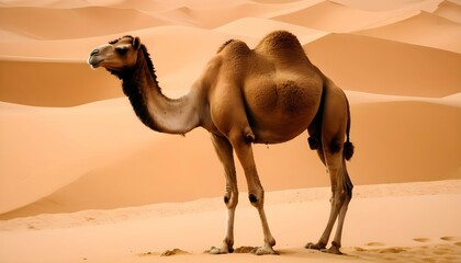 A Camel With Sand Clinging To Its Fur Upscaled 3 2 - obrazy, fototapety, plakaty