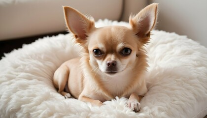 A Chihuahua Resting On A Fluffy Pillow Upscaled 2