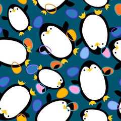 Spring Easter animals seamless penguin and eggs pattern for wrapping paper and kids print and party accessories