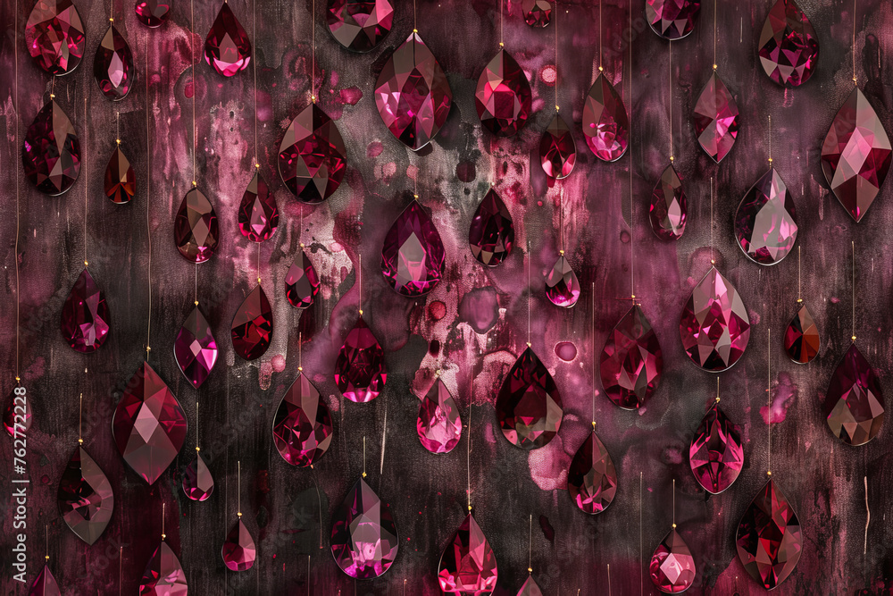Poster an abstract wallpaper pattern showcasing a cascade of ruby gemstones against a velvet backdrop