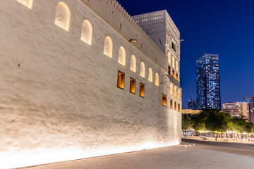 Evening view of Qasr Al Hosn fort in Abu Dhabi downtown, United Arab Emirates. - Powered by Adobe