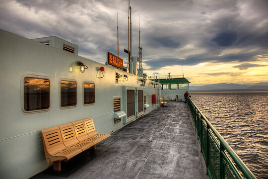 Passenger ferry from Whidbey Island to Port Townsend at sunset.