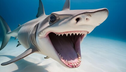 A Hammerhead Shark With Its Mouth Open Showing Its Upscaled 3 - obrazy, fototapety, plakaty