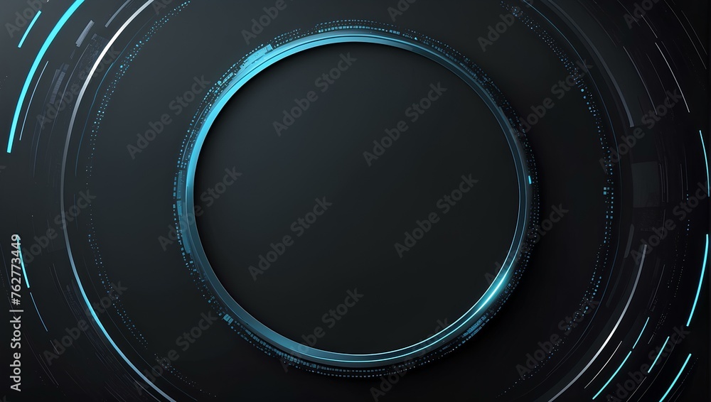 Aufkleber blue frame of glowing line in the shape of circle on black background with copy space, space for tex