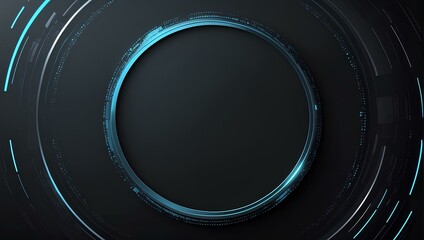 blue frame of glowing line in the shape of circle on black background with copy space, space for text and design