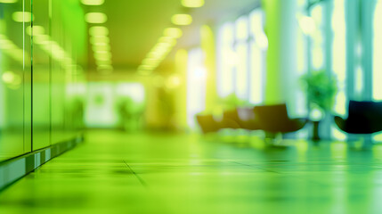 Fototapeta premium Moderner heller und grüner, verschwommener Bürohintergrund, Konzept modernes Büro, Co-Working Space