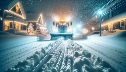 Brave the Blizzard: Snowplow Clears Path During Heavy Snowfall