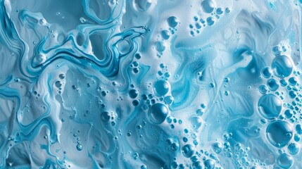 Drops- liquid foam. Fluid aqua- abstract pattern nature. Background- cleansing wash. Shampoo bubbles- dish soap. Nature beauty- view top - obrazy, fototapety, plakaty