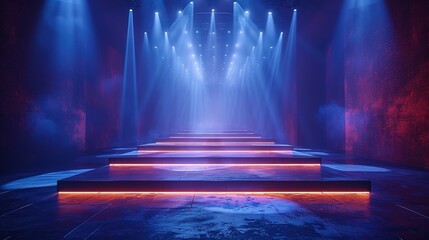 Modern dance stage light background with spotlight illuminated for modern dance production stage. Empty stage with creative lighting. Stage lighting art design. Entertainment show. Generative AI