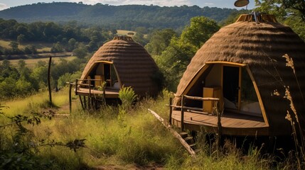 Beehive accommodation in Mlilwane Wildlife Sanctuary in Eswatini (Swaziland).


