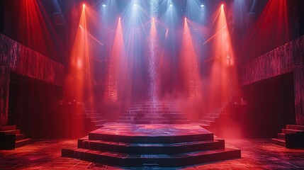 Naklejka premium Modern dance stage light background with spotlight illuminated for modern dance production stage. Empty stage with creative lighting. Stage lighting art design. Entertainment show. Generative AI