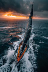 Beautiful view of a racing sailboat in the ocean - 762777272