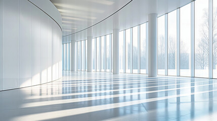 Spacious and Modern Business Interior with High Ceilings and Minimalist Design, Emphasizing Openness and Light