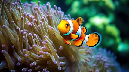 A clown fish swimming in the safety of it's anemone home, in Mozambique.


 - obrazy, fototapety, plakaty