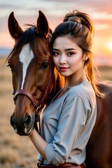 Obraz premium girl and horse