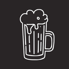 a black and white drawing of a mug of beer