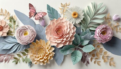 Paper flowers with butterflies in 3d
