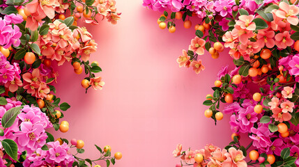 Spring Blossoms with a Pink Floral Frame, Creating a Beautiful and Fresh Background for Seasonal...