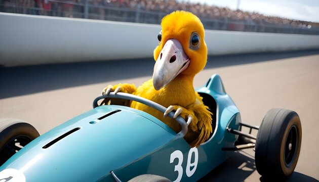A Dodo Bird In A Race Car Upscaled 3