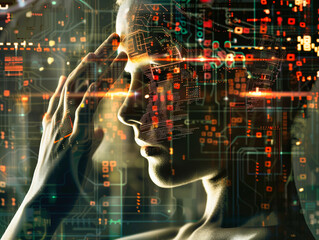 Abstrahierte Illustration: Ein Wissenschaftler beim Nachdenken. KI generiert.