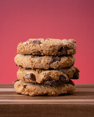 Four Tasty Chocolate Chip Cookies in a pile
