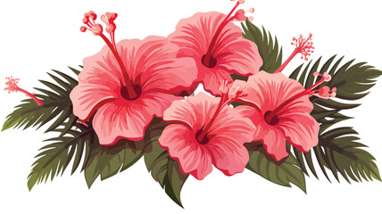 Decorative element with hibiscus flowers and palm l