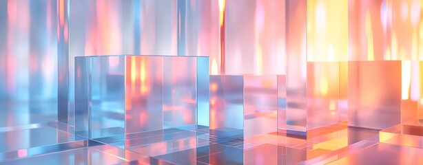 Radiant Glass Cubes in a Blazing Sunset Geometric Dreamscape