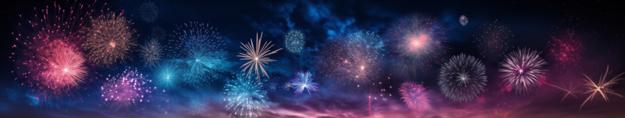 Galactic Festivity: A Firework Extravaganza in the Night Sky - obrazy, fototapety, plakaty