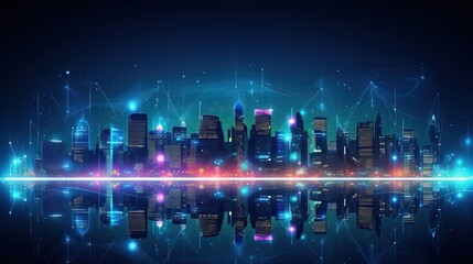 smart city building technology on global. network connection and intelligent city on blue dark background. vector illustration fantastic hi tech. iot digital transformation.internet of things concept. - obrazy, fototapety, plakaty