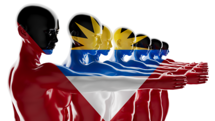 Mannequin Cascade with Transparent Overlay of Antigua and Barbuda Flag