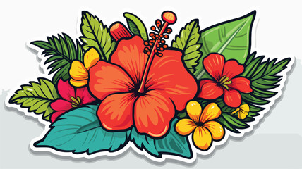 Doodle sticker with tropical summer flower flat vec