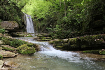 Waterfall in the forest.Beautiful landscape of the waterfall of Tatlica Erfelek district, Sinop, in the Black Sea Region of Turkey. 