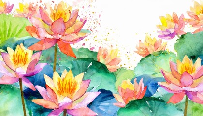 Fototapeta na wymiar watercolor lotus flowers background
