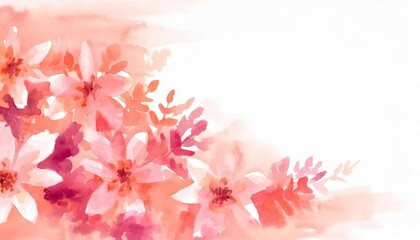 a watercolor painting of pink flowers on a white background abstract coral color foliage background with negative space for copy