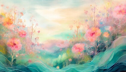 abstract soft pastel floral tone imaginative landscape or layered background effect - obrazy, fototapety, plakaty