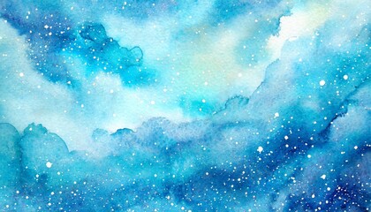 watercolor blue sky color background with clouds and sparkling galaxy universe blue watercolor...