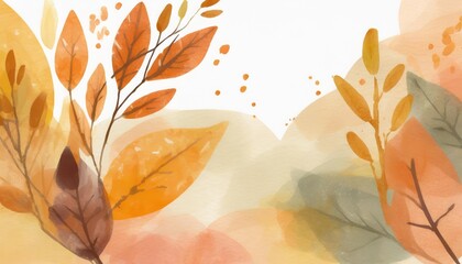 simple aesthetic autumn inspired autumn watercolor background with leaves and nature elements