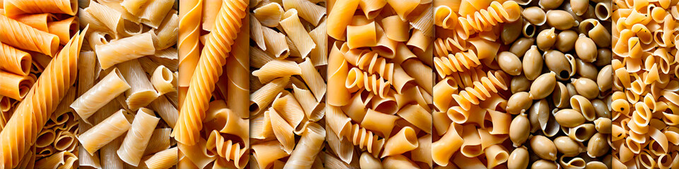 Assortment of different types of Italian pasta. Food background