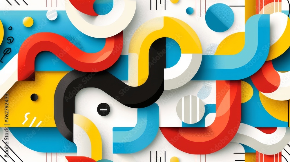 Poster a colorful abstract background with a black and white bird in the center of the image and a blue, ye