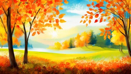 Naklejka na ściany i meble art autumn sunny nature background