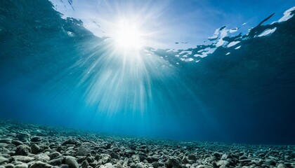 underwater blue sea background photo with with sun and sunlight shining under the sea - Powered by Adobe