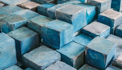 abstract blue painted concrete cement stone square cubes texture background banner panorama