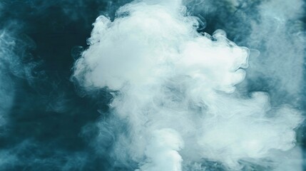 smoke billowing out of the top of a black and white object in the middle of a dark blue background. - obrazy, fototapety, plakaty