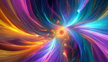 Foto op Canvas abstract background energy of fractal realms super glow neon colorful vibrant vivid color music wave calm rhythm background ultra wide 21 9 wallpaper © RichieS