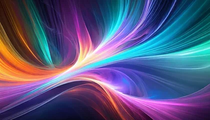 Deurstickers abstract background energy of fractal realms super glow neon colorful vibrant vivid color music wave calm rhythm background ultra wide 21 9 wallpaper © RichieS