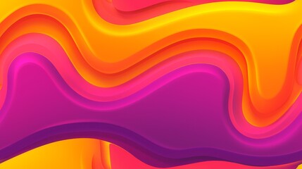 a computer generated image of an orange, pink, and purple wavy wave of liquid or liquid paint on a yellow background.