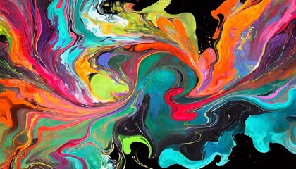 fluid acrylic art with vibrant colors flowing into each other - obrazy, fototapety, plakaty